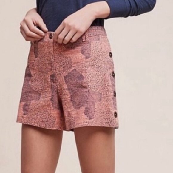 Anthropologie High Rise Island Hopper Pink Shorts Size 0 Geometric Print Boho - Picture 1 of 12